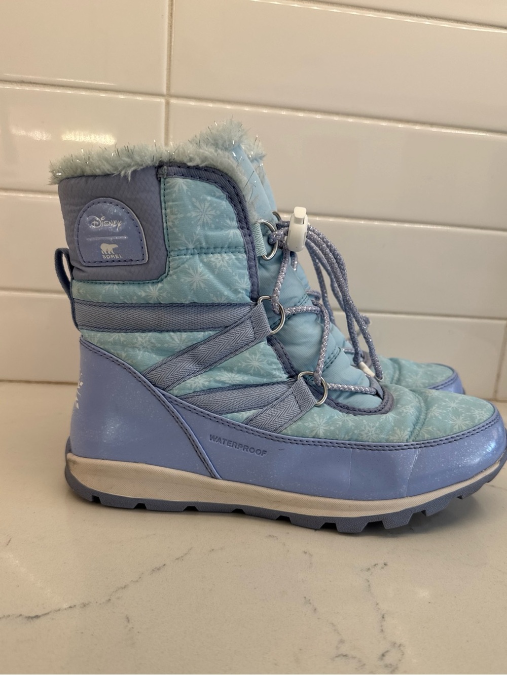 Sorel Girls' Size 4 Disney Frozen Waterproof Snow Boots Blue and Purple Warm